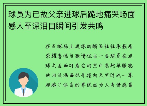 球员为已故父亲进球后跪地痛哭场面感人至深泪目瞬间引发共鸣