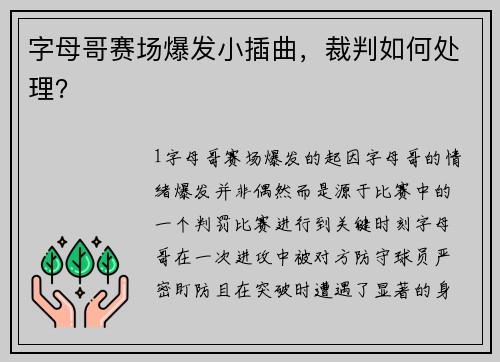 字母哥赛场爆发小插曲，裁判如何处理？