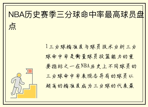 NBA历史赛季三分球命中率最高球员盘点